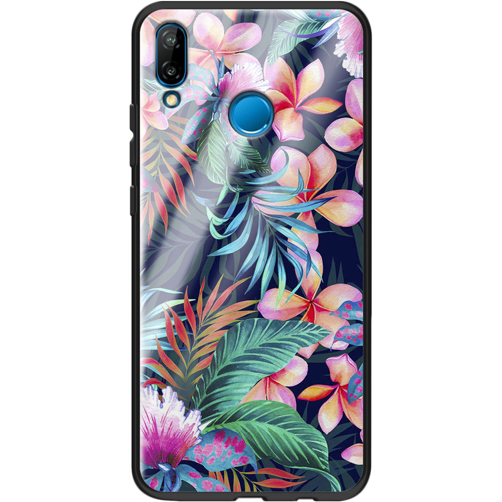 Чехол Boxface Huawei P20 Lite flowers in the tropics Черный силикон со стеклом (33127-up1971-37726)