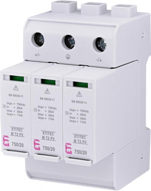 Ограничитель перенапряжения ETI ETITEC M T2 PV 3Р 30кА 1500 В для солнечных панелей PV систем (2440517)