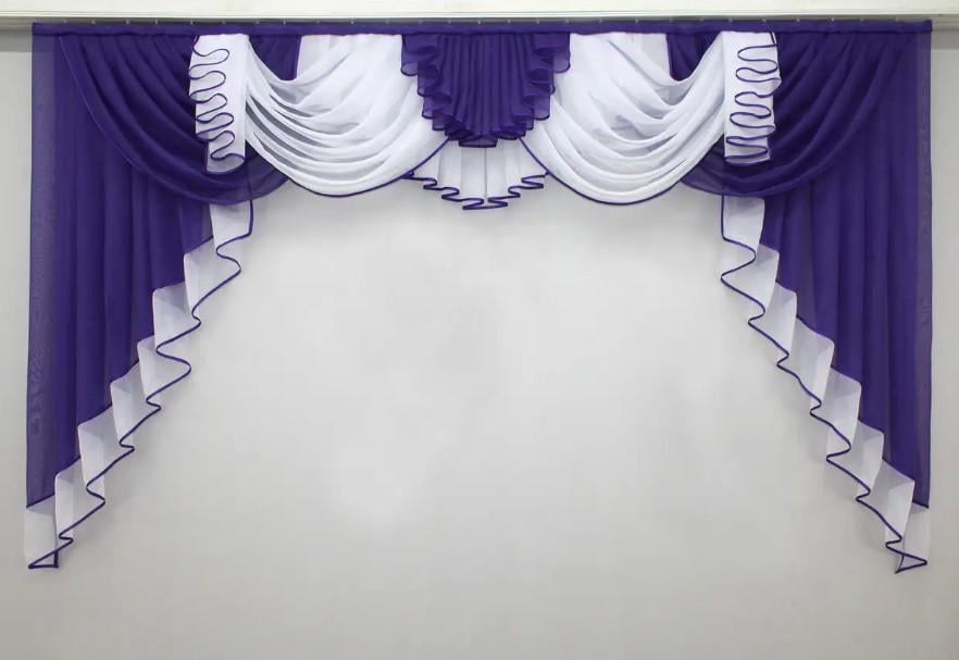 Ламбрекен на карниз шифон 2,5 м Фиолетовый/Белый (162л)