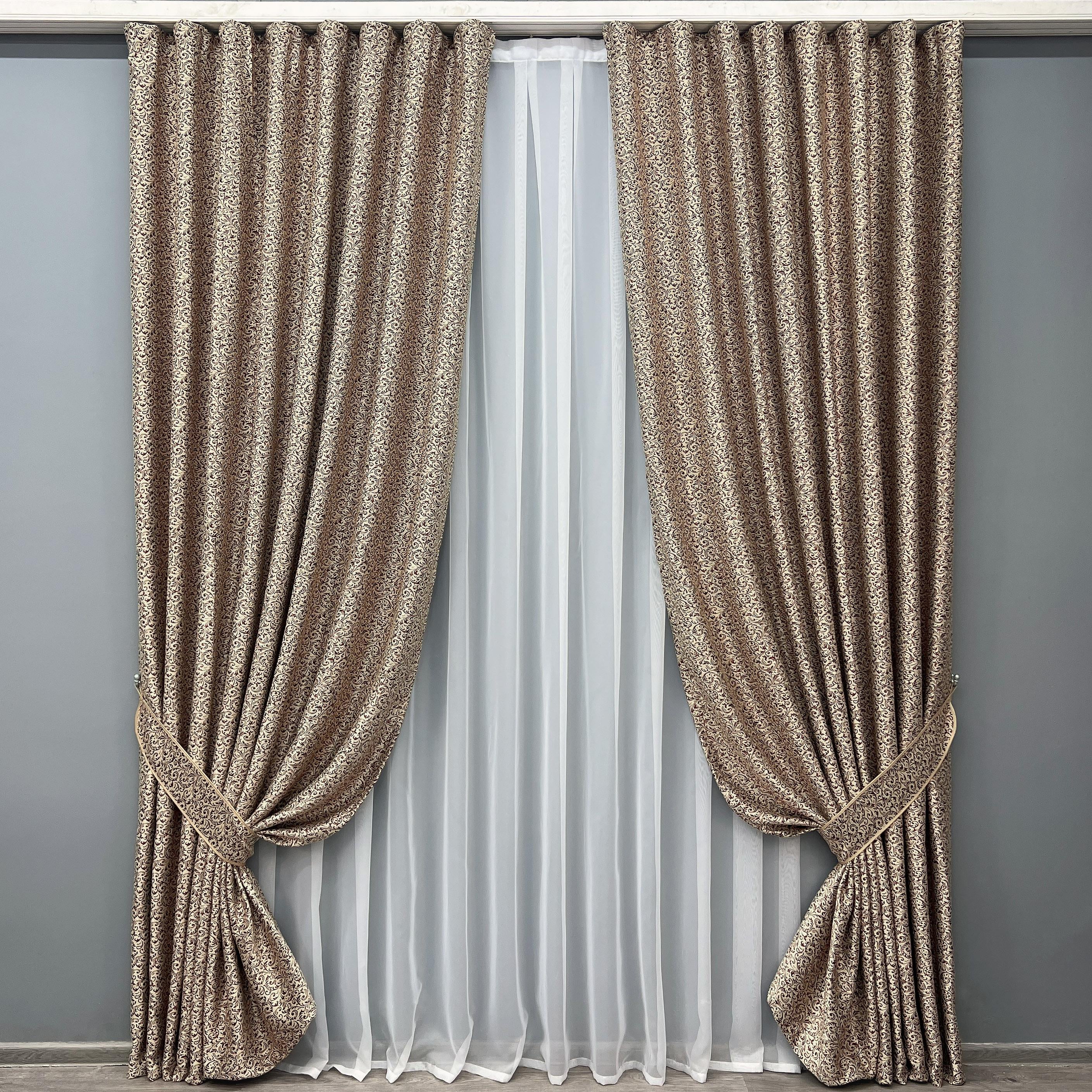 Комплект готовых штор VR-Textil Софт Вензель №2044ш Б 150х275 см 2 шт. Бежевый с коричневым (33-1053)