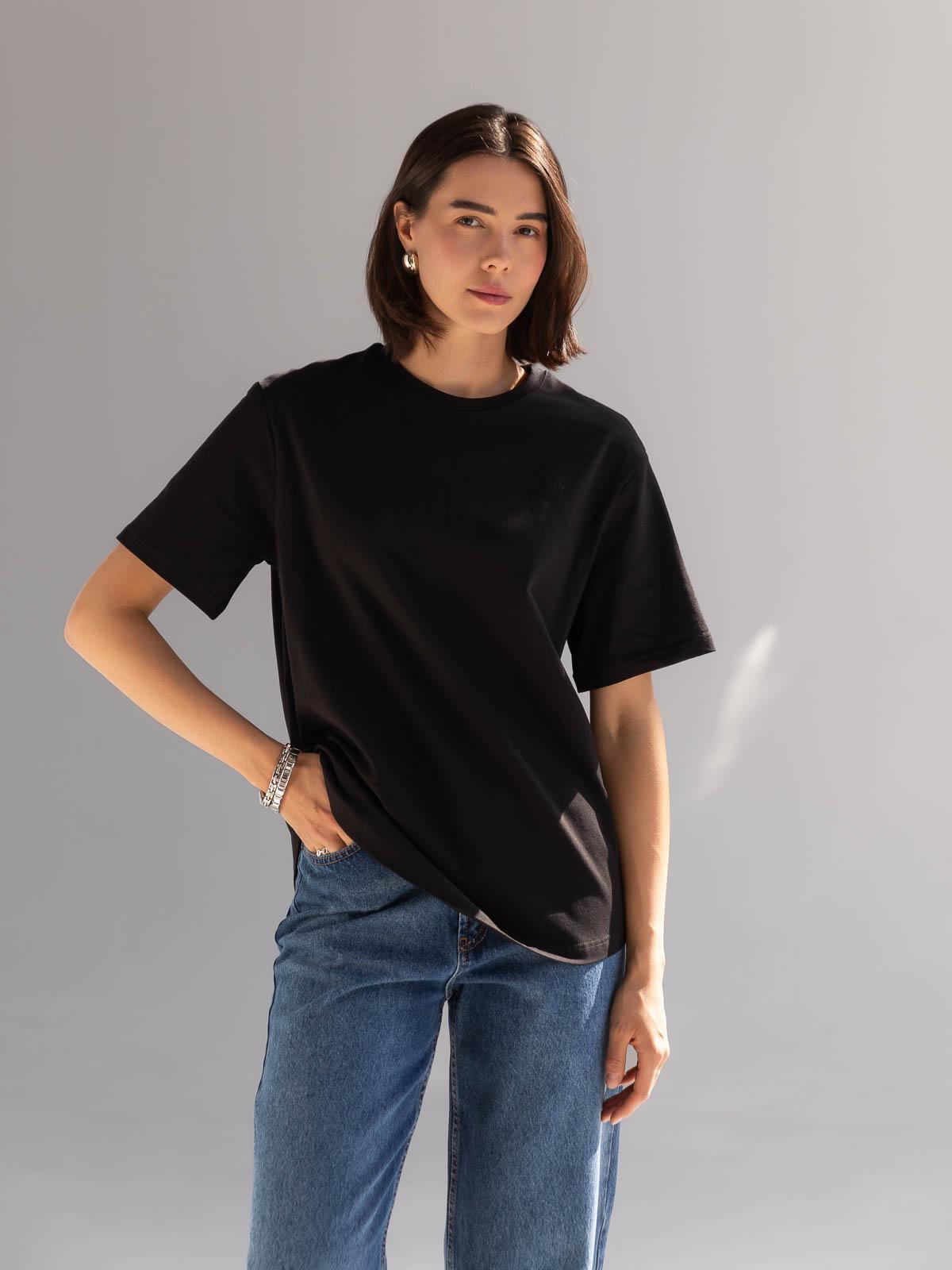 Футболка жіноча вільна FROMUS M Чорний (2642-2) - фото 2 Футболка жіноча вільна FROMUS M Чорний (2642-2) - фото 2