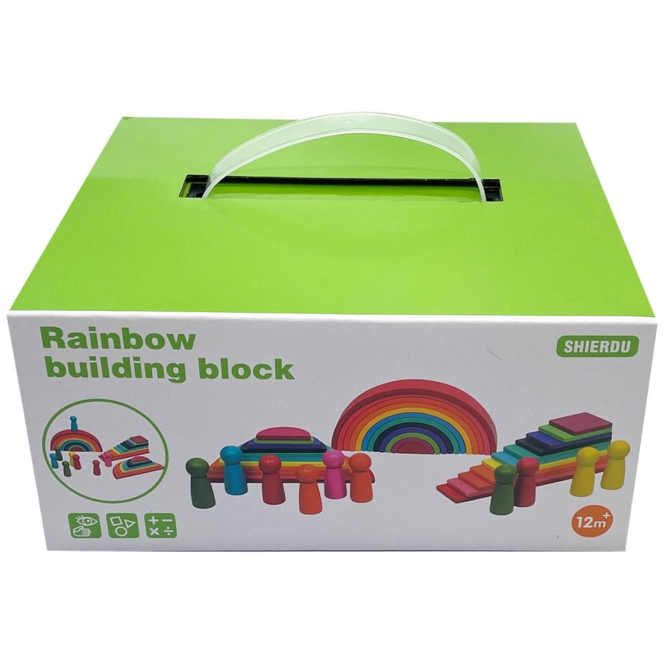 Деревянный сортер Bambi Монтессори 4 в 1 Радуга 20х17,8х11,5 см 45 деталей (ID-180-D-128)