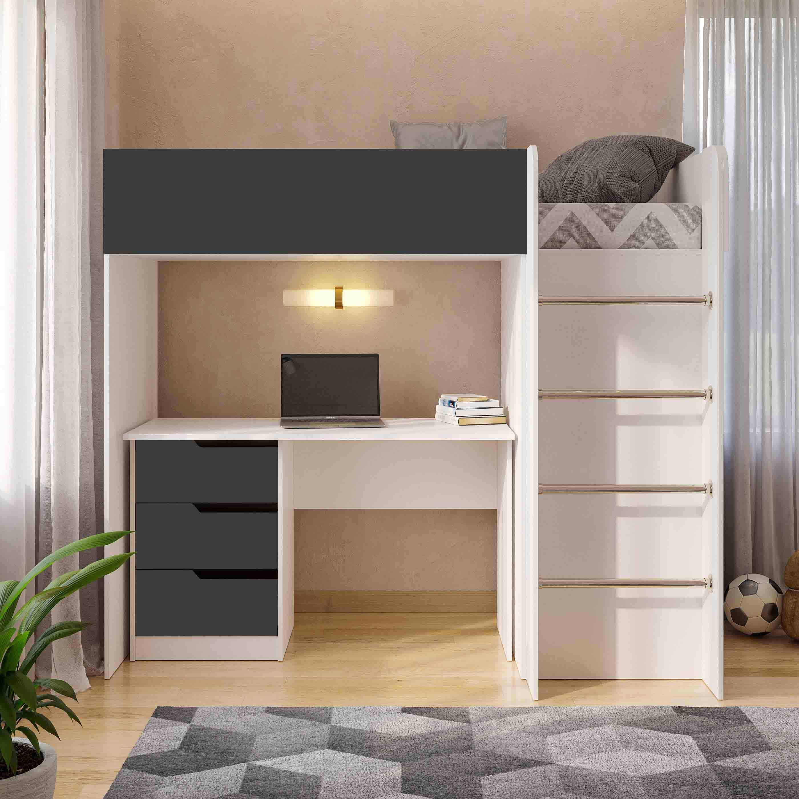 Комплект для детской BED-ROOM 3 кровать со шкафом и письменный стол 1940x1020x1690 мм Белый/Графит