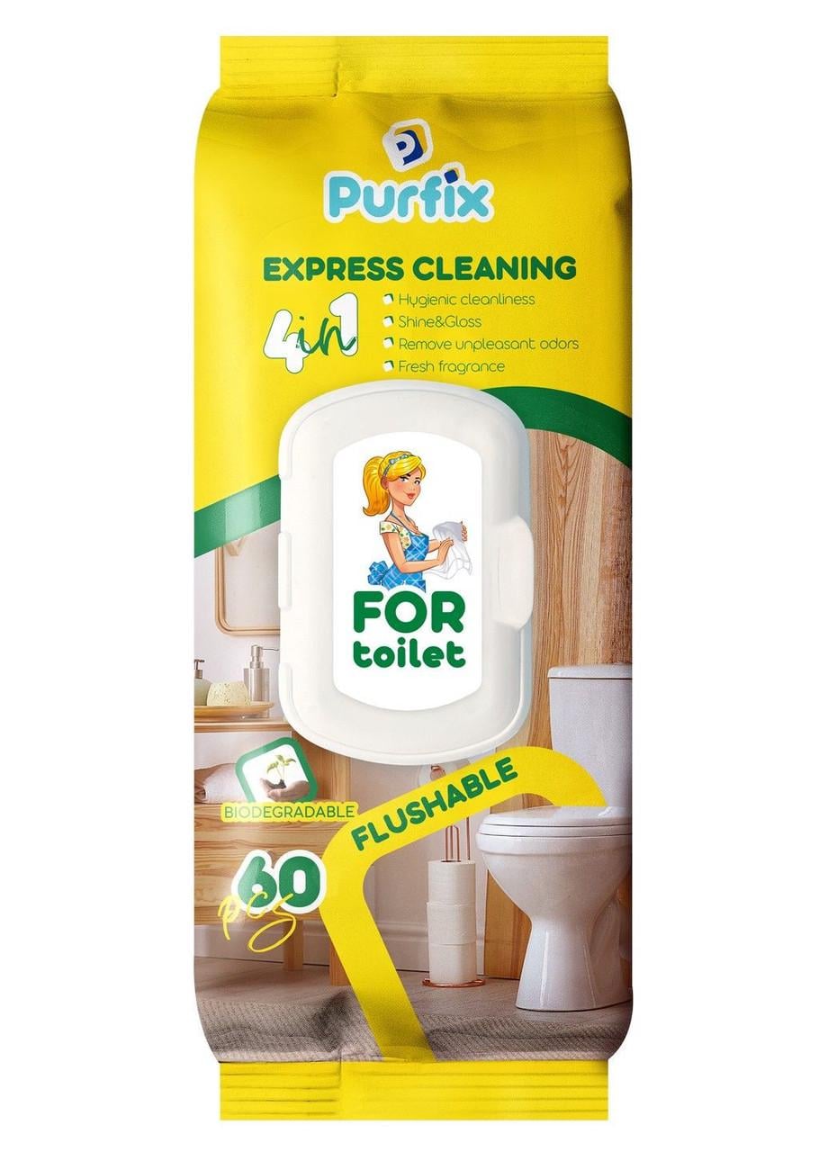 Вологі серветки для прибирання туалету Purfix Express Cleaning For Toilet біорозкладні 60 шт. (000006265)