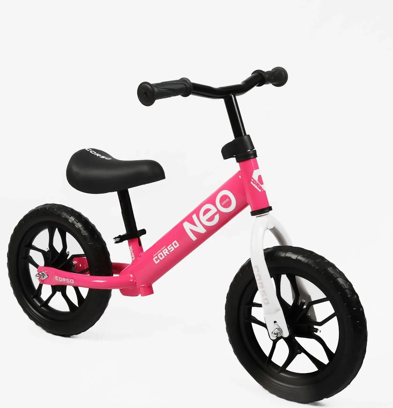 Беговел Corso Neo стальная рама колеса 12" подставка для ног Розовый (EN-28197)