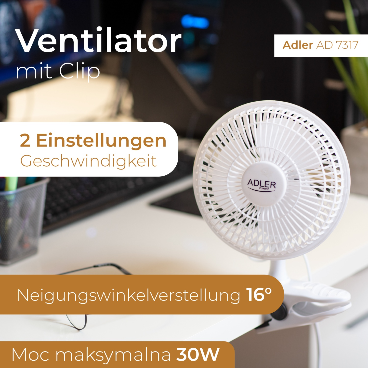 Вентилятор Adler AD 7317 з кліпсою кріплення 15 см 2 швидкості (02235) - фото 17