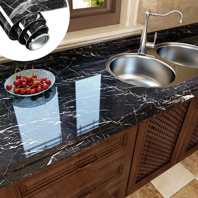 Плівка самоклеюча для кухні Kitchen Sticker 3 м на 60 см Чорний мармур