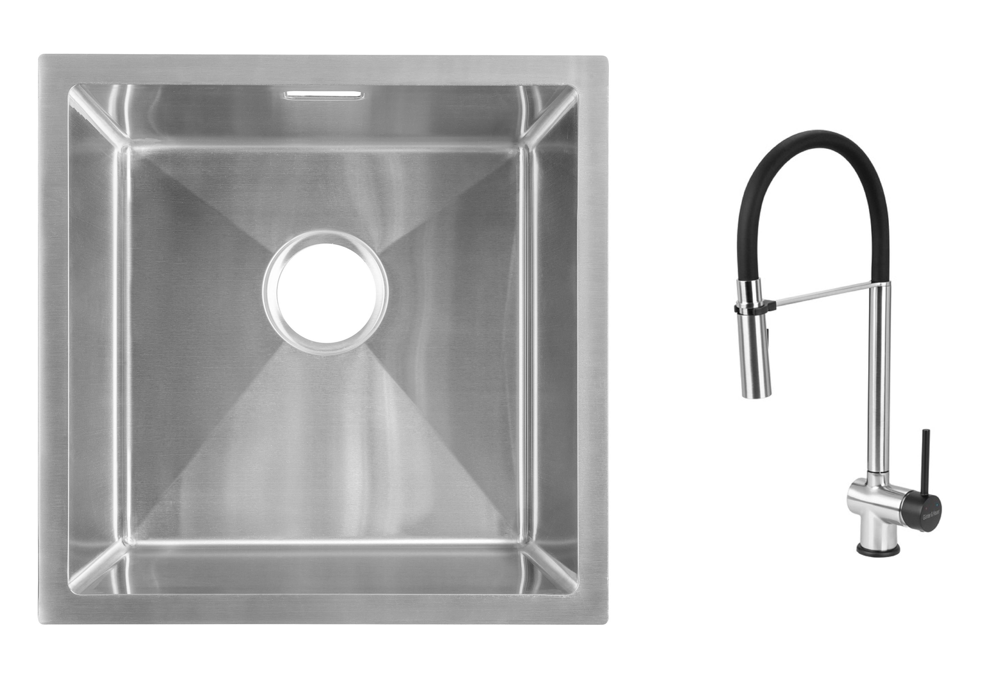 Комплект з кухонної мийки Gunter&Hauer Olef 4522 Inox та кухонного змішувача Gunter&Hauer EDEL Brush Black