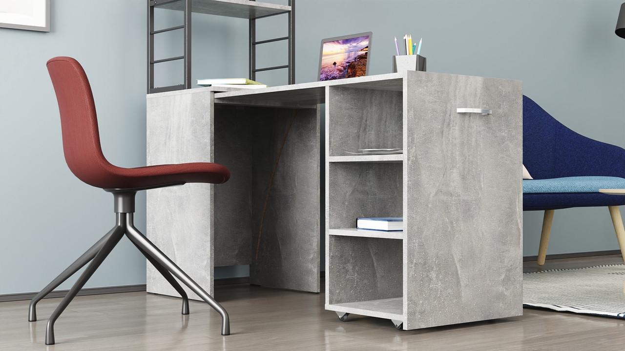 Стіл-тумба трансформер Ferrum-decor Смарт 4/1 з етажеркою метал/ДСП 16 мм 1430x1450x500 мм Чорний/Бетон (FRD-105129) - фото 2 Стіл-тумба трансформер Ferrum-decor Смарт 4/1 з етажеркою метал/ДСП 16 мм 1430x1450x500 мм Чорний/Бетон (FRD-105129) - фото 2