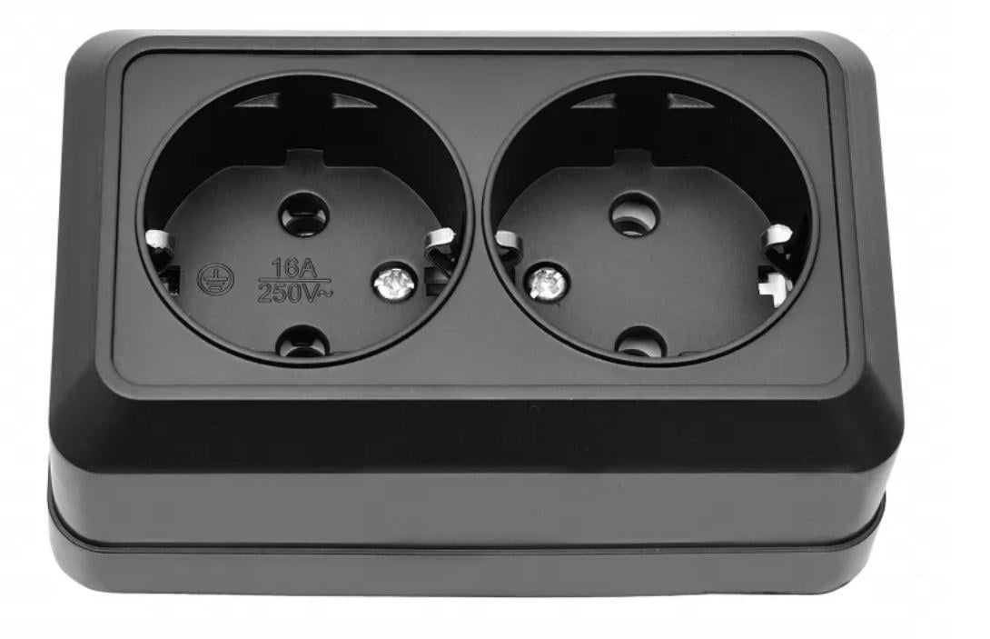 Розетка двойная внешняя с заземлением OPERA Черный (2108) (2108)