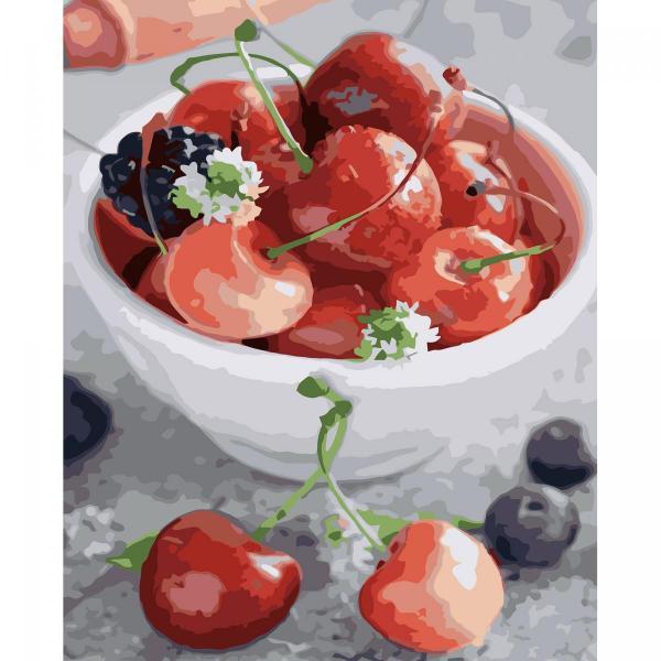 Картина по номерам Strateg Натюрморты Вкусная черешня 40х50 см в термопакете (VA-3210-mt)
