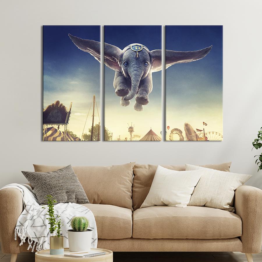 Картина на холсте триптих Чудесный слонёнок Дамбо 156x100 см (1474-31)