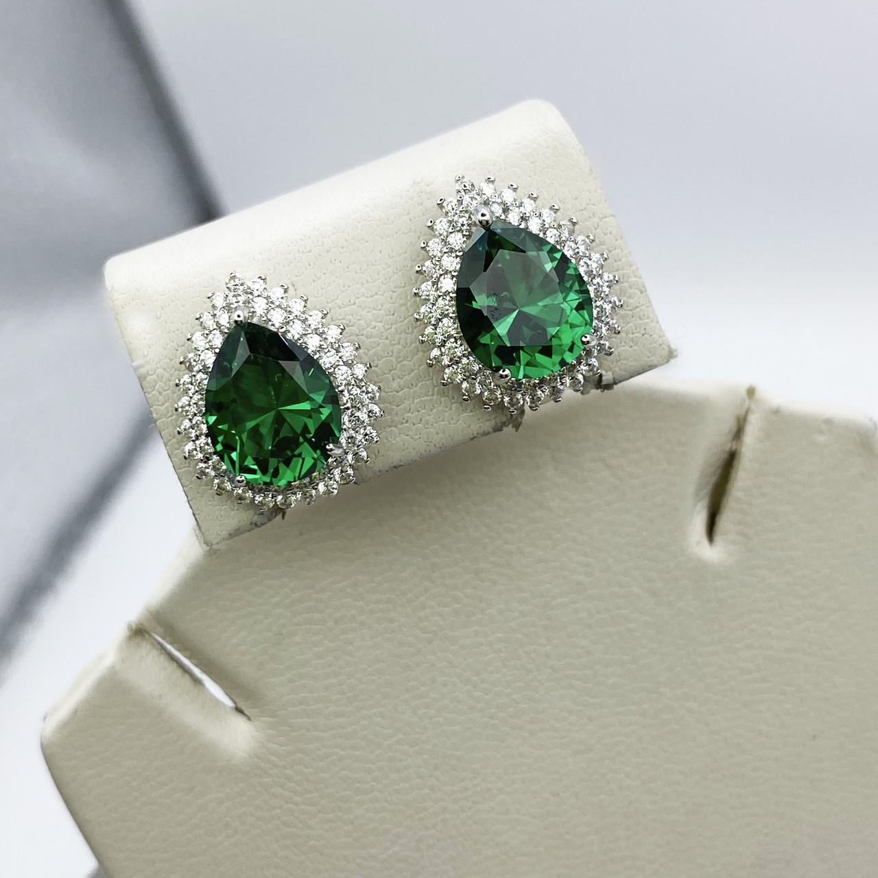 Серьги серебряные с nano изумрудом 5,07 г (1935798183)