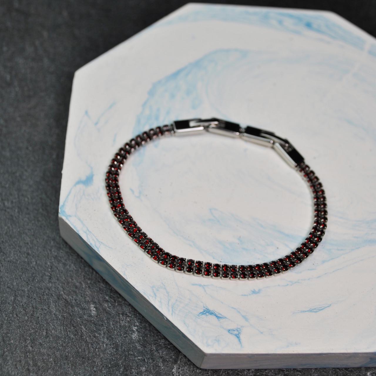 Браслет красная кристальная двойная дорожка медицинская сталь родий (x080-1) - фото 3