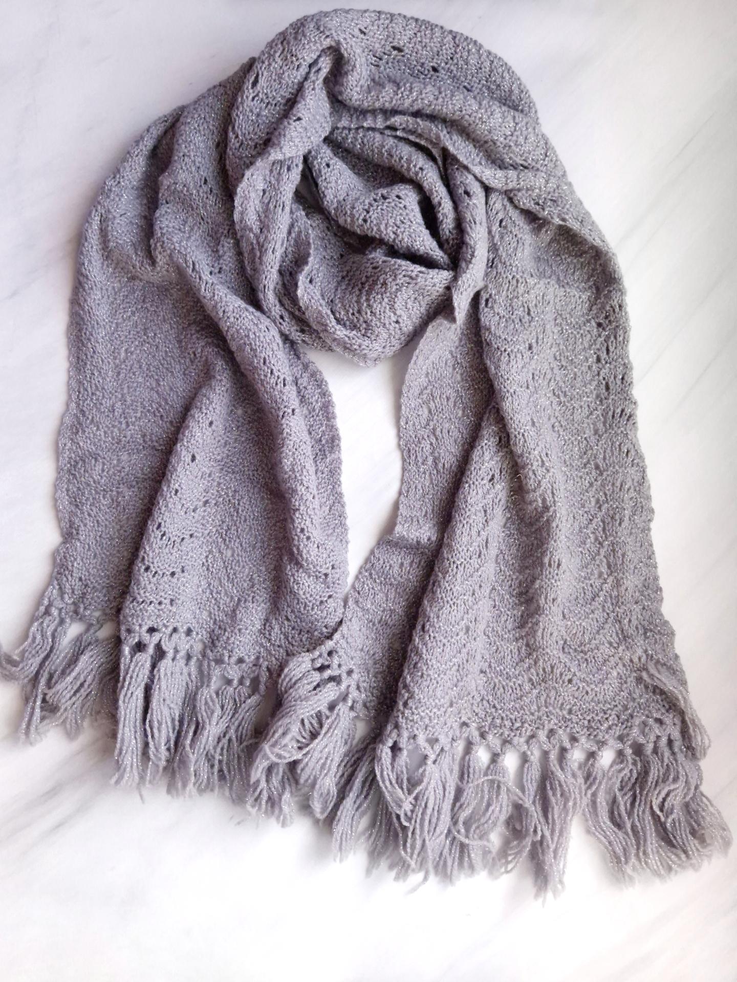 Шарф женский ажурная вязка весна-осень 214х43 см Серый (15040)