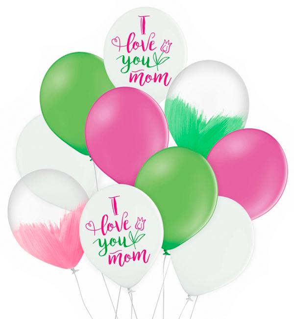 Воздушные шары Love you mom набор 30 см 10 шт.