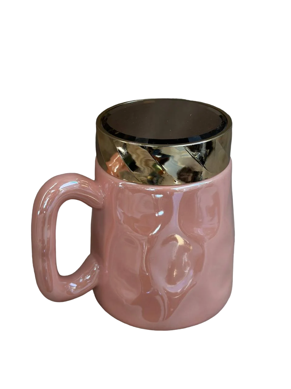Чашка Happy Life HP7195P керамическая в зеркальной глазури с крышкой 450 мл Розовый (21038307)