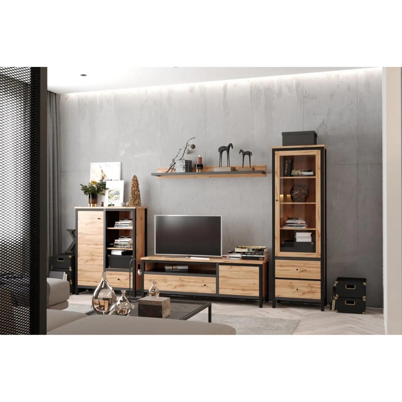 Пенал-вітрина Гербор Чос REG1W2S Дуб Тахо/Чорний (GRB-1076) - фото 3 Пенал-вітрина Гербор Чос REG1W2S Дуб Тахо/Чорний (GRB-1076) - фото 3