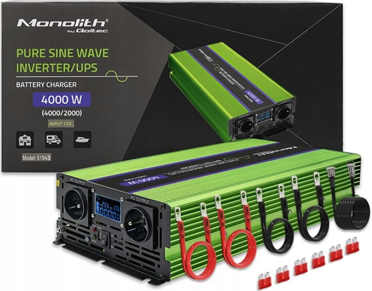 Інвертор 12 230 QOLTEC із чистою синусоїдою 2000 Вт/4000 Вт (2440051038) - фото 2 Інвертор 12 230 QOLTEC із чистою синусоїдою 2000 Вт/4000 Вт (2440051038) - фото 2