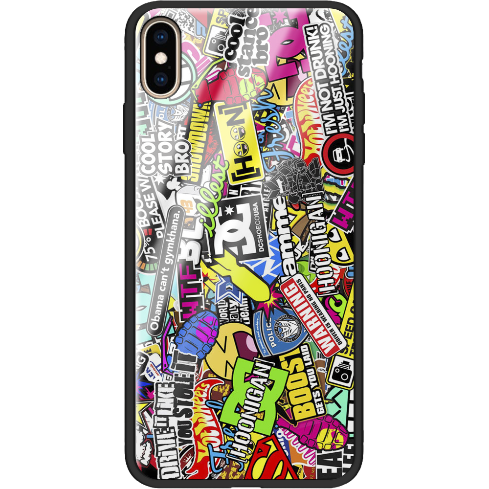 Чехол Boxface iPhone XS Max Multicolored Inscriptions Черный силикон со стеклом (35321-up880-37735)