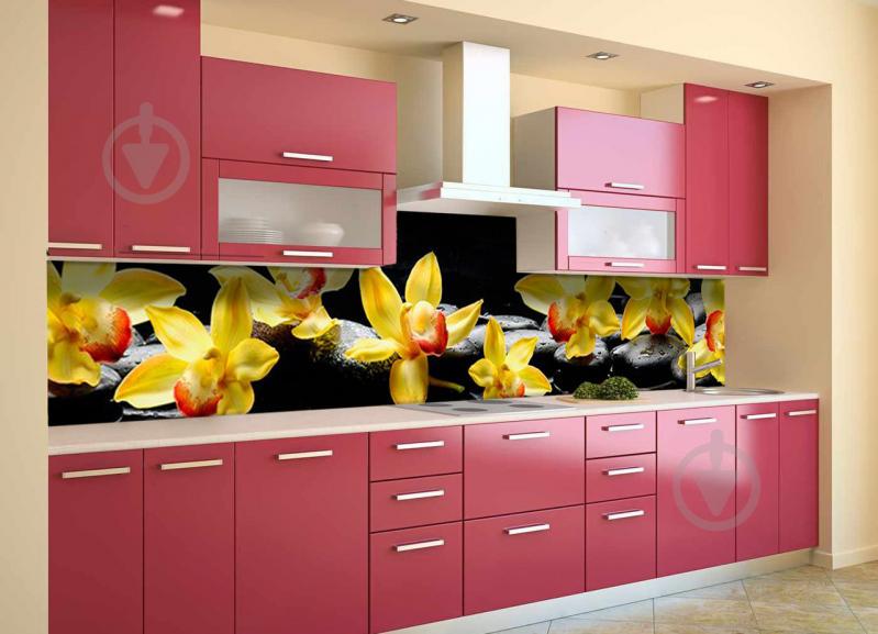 Скинали на кухню Zatarga «Желтые Орхидеи на черных камнях» 600х2500 мм виниловая 3Д наклейка кухонный фартук Z180557 Скинали на кухню Zatarga «Желтые Орхидеи на черных камнях» 600х2500 мм виниловая 3Д наклейка кухонный фартук Z180557