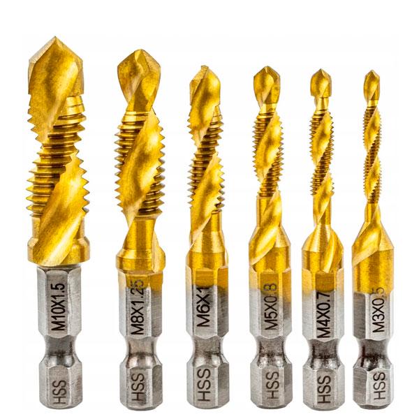 Набор резьбонарезных сверл-метчиков M3-M10 HSS 6 шт. шестигранный хвостовик/для металла и пластика (id_1503)