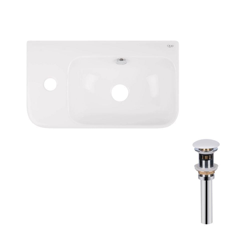 Комплект Qtap Tern раковина подвесная прямоугольная левая/донный клапан 450х260х155 мм White (PU02O)