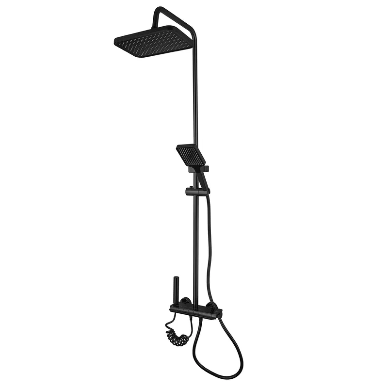 Душевая система Zerix PBI-009-J с тропическим душем алюминиевая Черный матовый (ZX5849)
