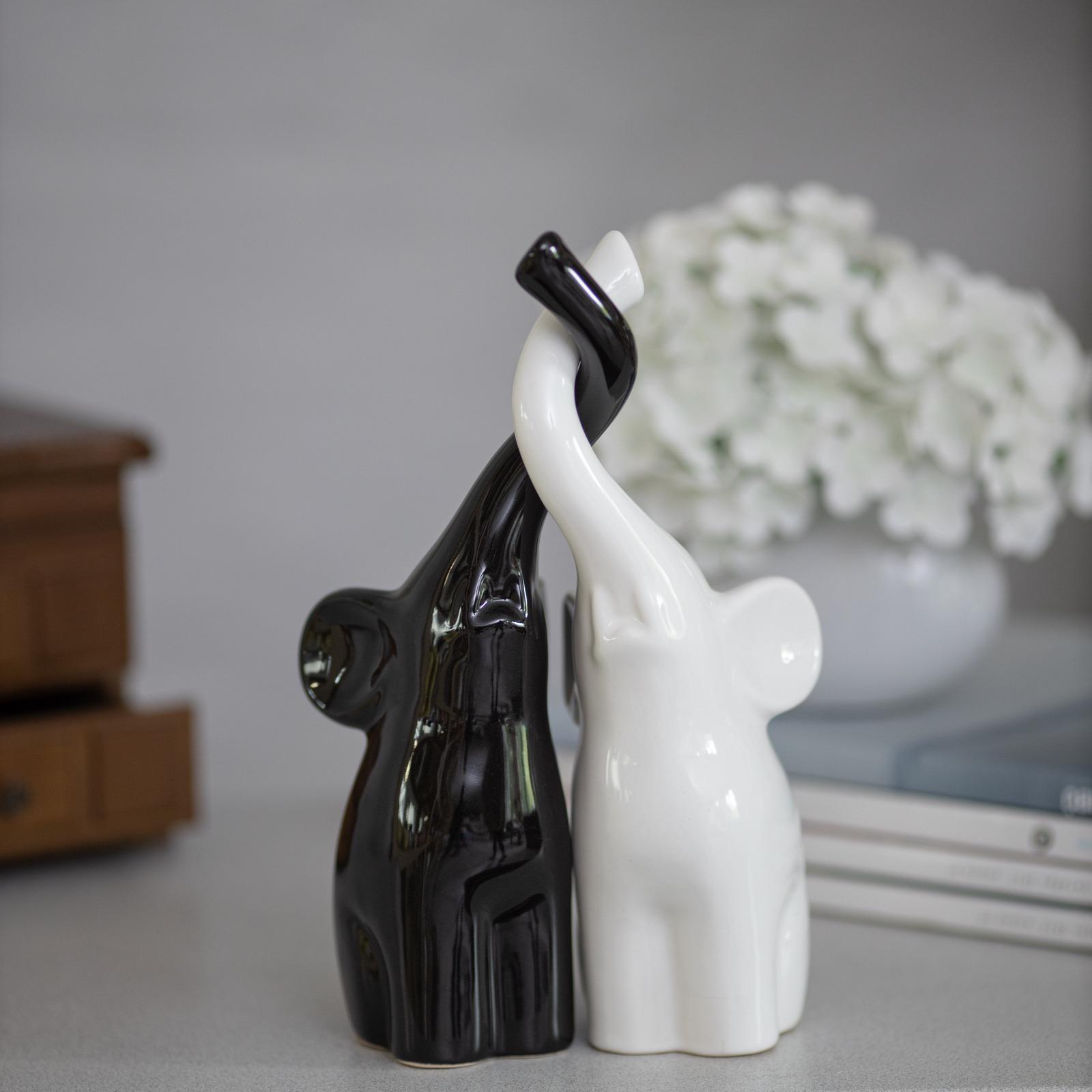 Статуетка керамічна Пара слонів 26 см Білий з чорним (8106-8105 С10)