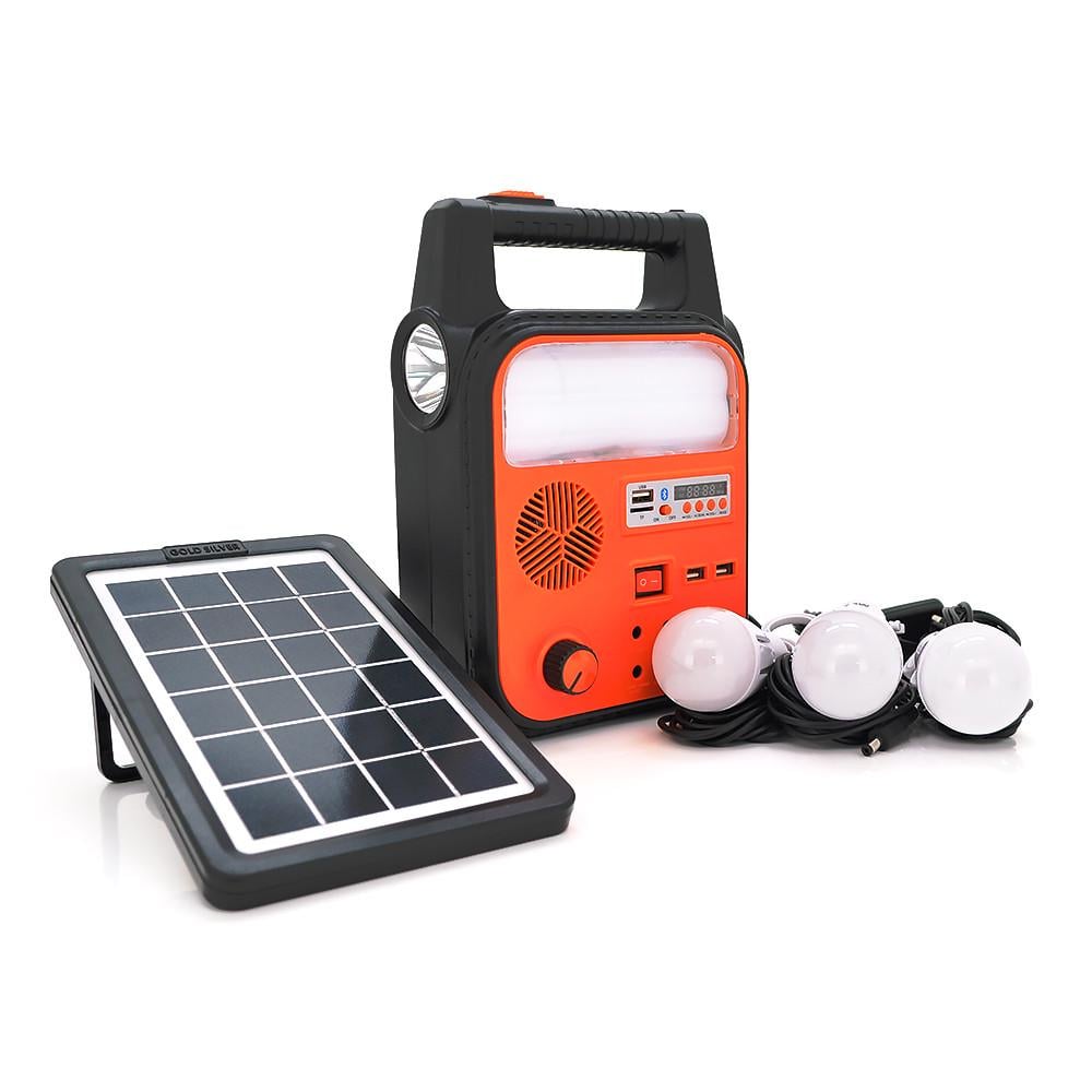 Переносной фонарь RT902BT Solar 3 режима/диммер/радио/ Bluetooth колонка/3 лампочки 3W Black/Orange (DR011682)