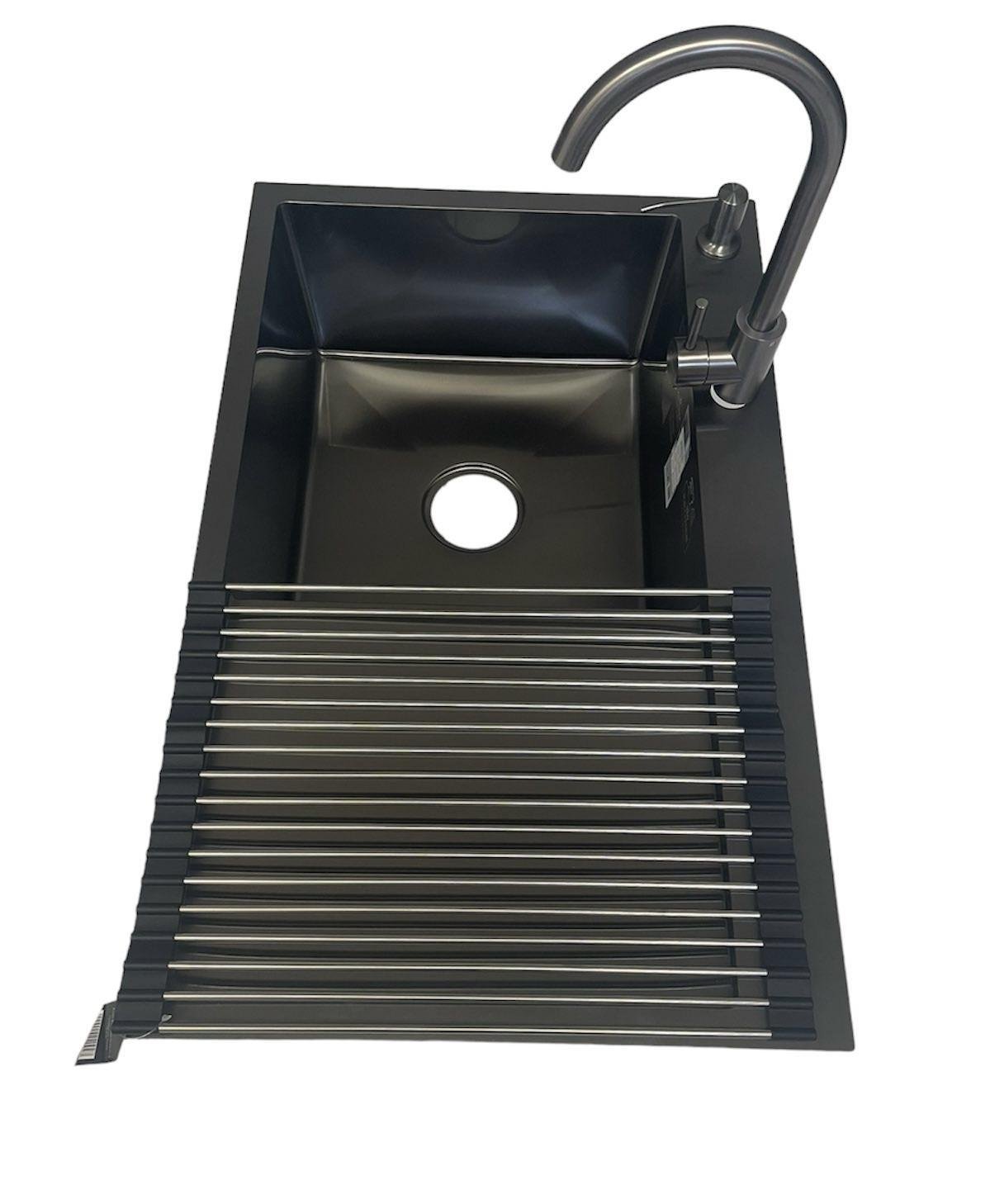 Мойка Kroner 7849LHM левая и смеситель для кухни Kroner SCH035PVD Черный