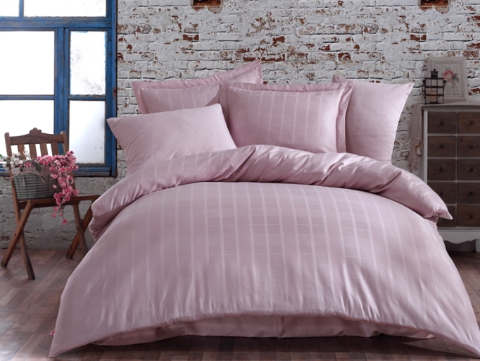Комплект постельного белья Hobby Exclusive Sateen Diamond Ekose 200х220 см/50х70 см 2 шт./70х70 см 2 шт. Пудра