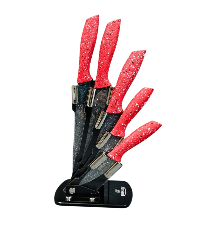 Набор кухонных ножей Bohmann на подставке из нержавеющей стали 6 пред. Красный (BH 5256)