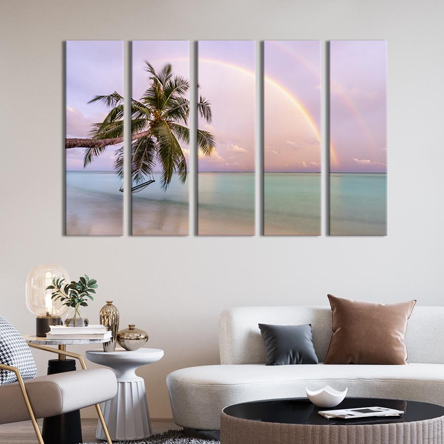 Модульная картина из 5 частей Морская радуга над пальмой 132x80 см (451-51)