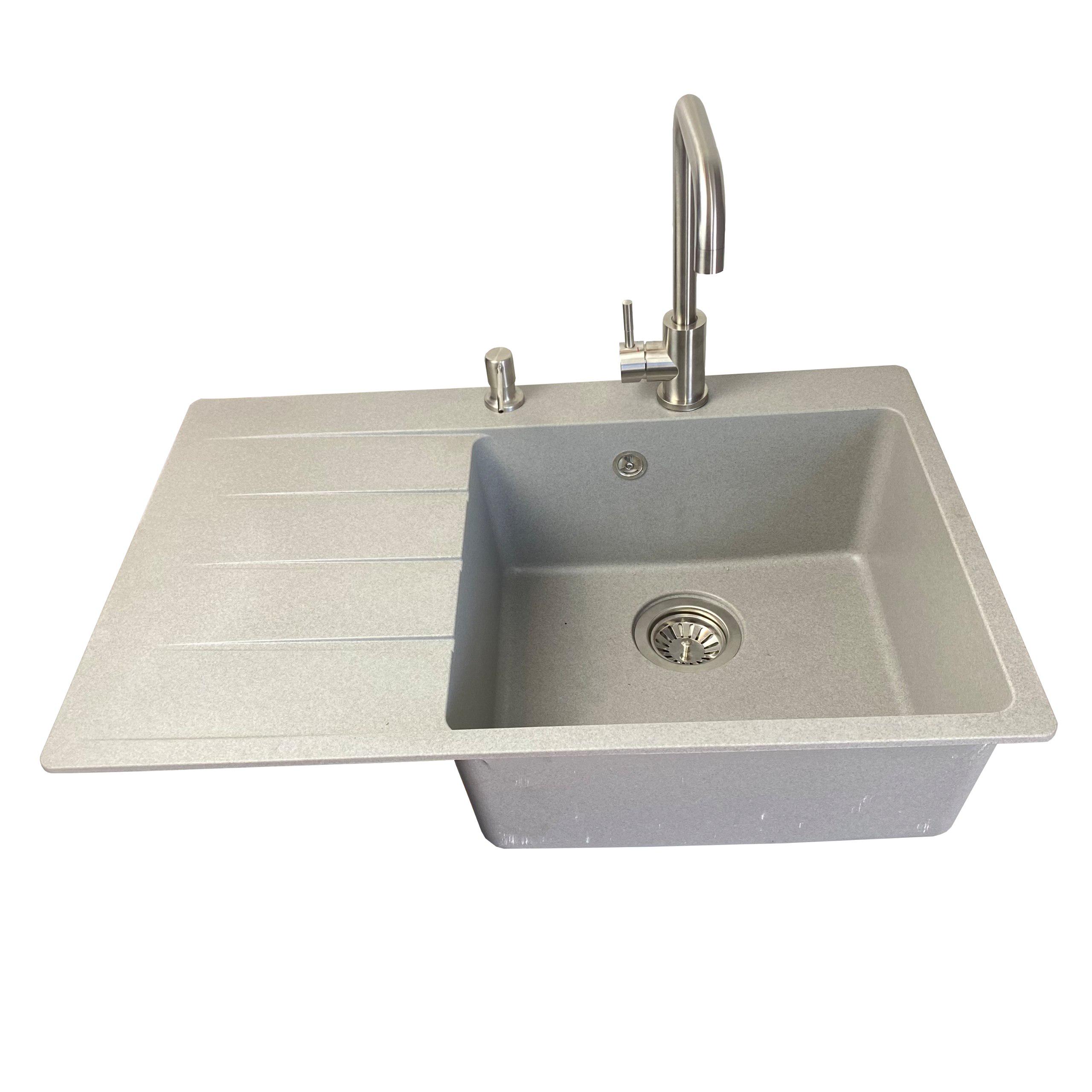 Мойка для кухни VECTOR Forest 78x50 см чаша справа/дозатор/сифон/смеситель Светло-серый (2074702a)