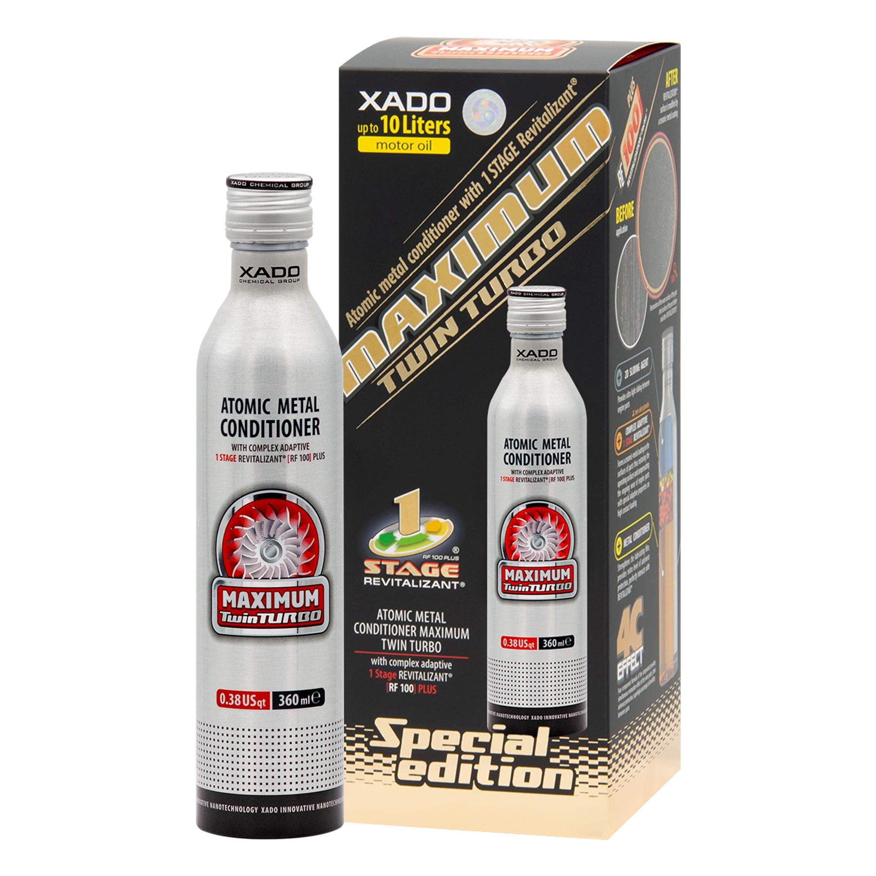 Атомарный кондиционер металла Xado 1 Stage Maximum Twin Turbo с ревитализантом для мощных двигателей 360 мл (ХА 40028_1)