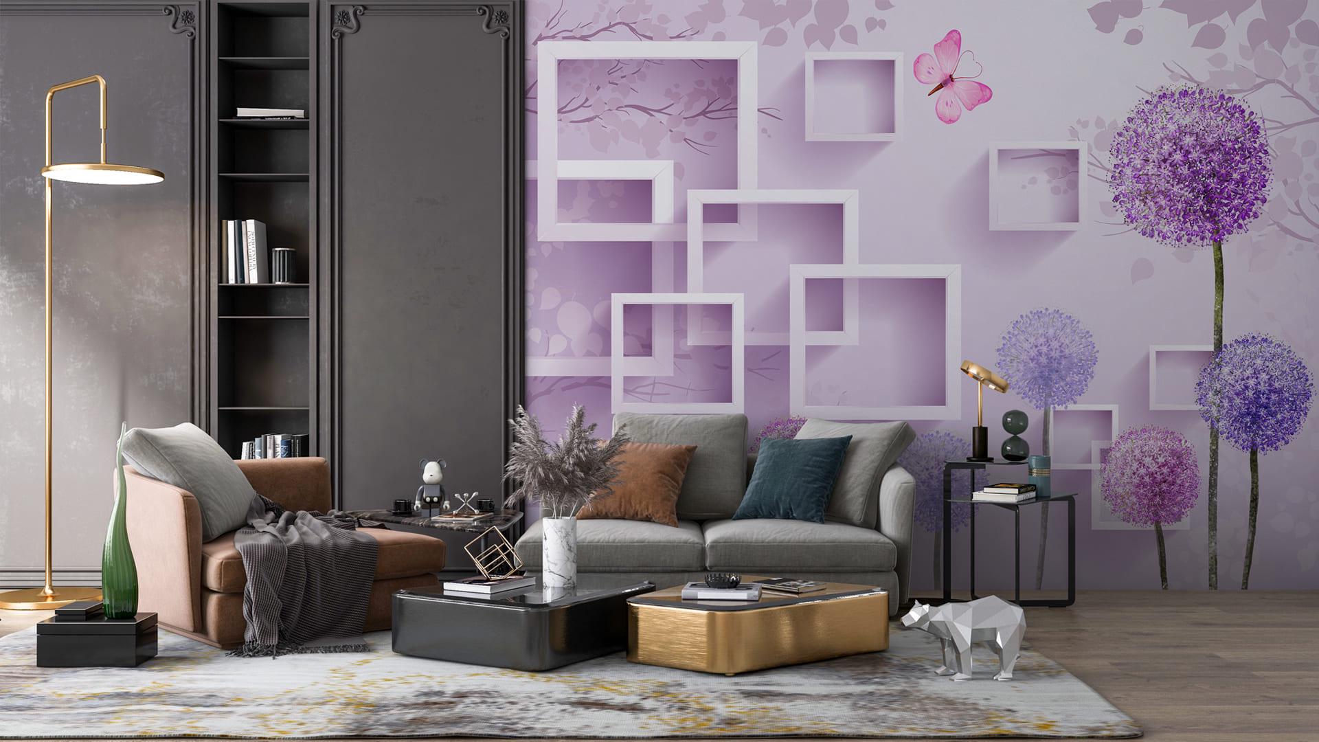 Фотошпалери флізелінові Styleo Print-walls 3D Фіолетові кульбаби 0146 300х250 см (Pw-0146/2)