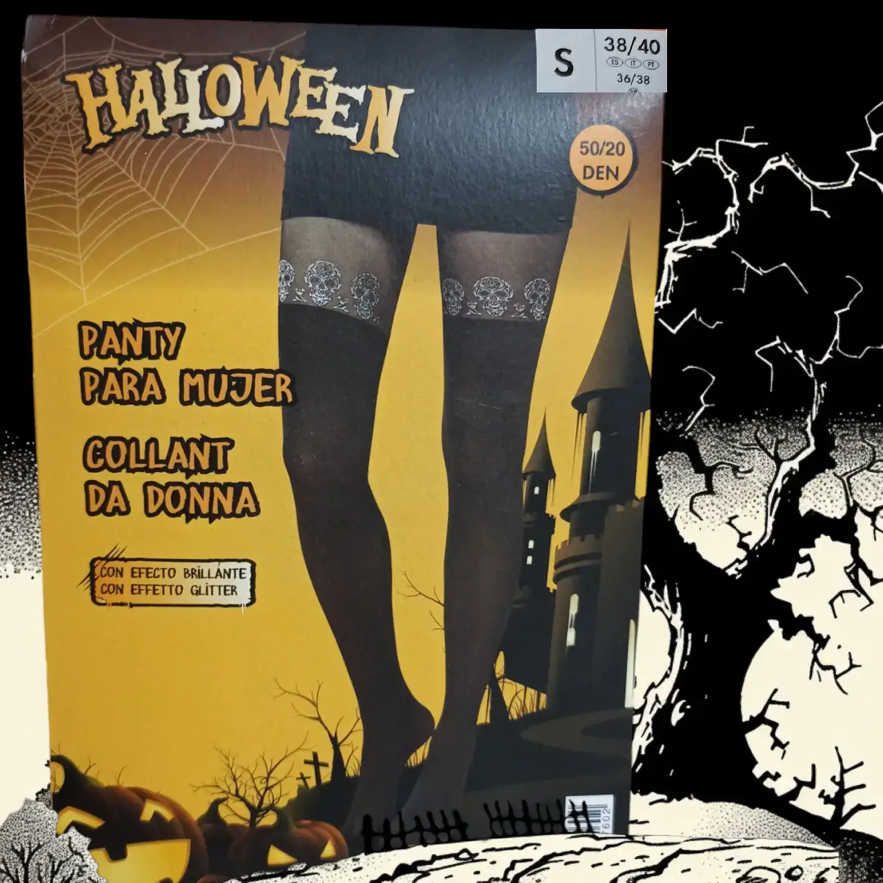 Колготки с черепами с блестками на Хэллоуин 50\20den S р. 38-40 Черный (L0597) - фото 2 Колготки с черепами с блестками на Хэллоуин 50\20den S р. 38-40 Черный (L0597) - фото 2