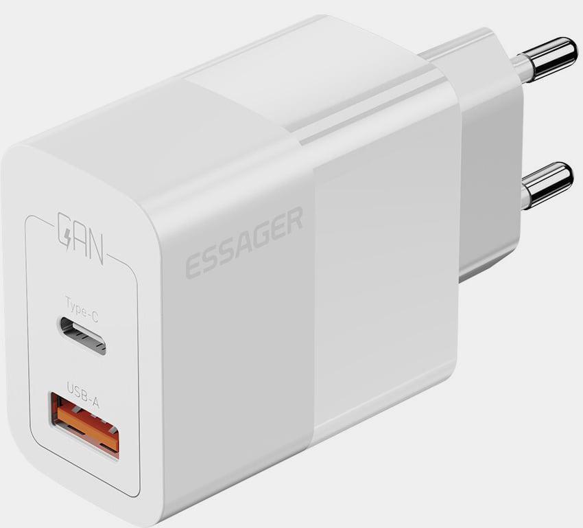Зарядное устройство для ESSAGER ES-CD29 33W GaN PPS PD3.0 QC4.0/порты USB/Type-C White (43611)