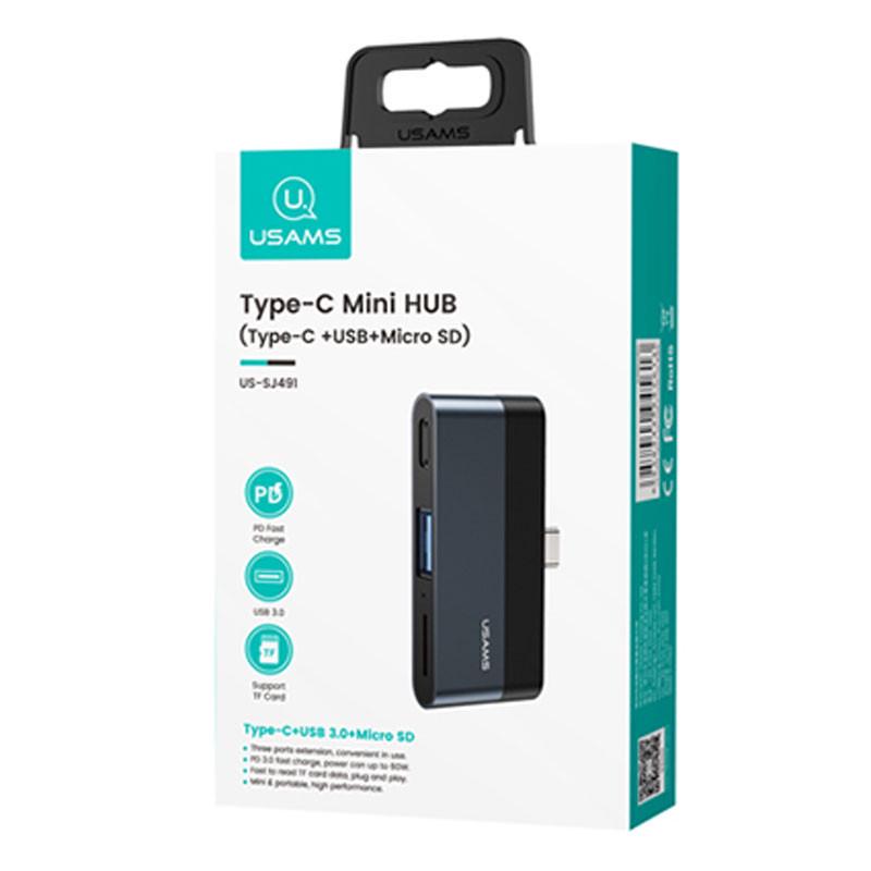 Перехідник HUB Usams US-SJ491 Type-C Mini Hub Type-C+USB+Micro SD Темно-сірий (00000049255_1) - фото 6