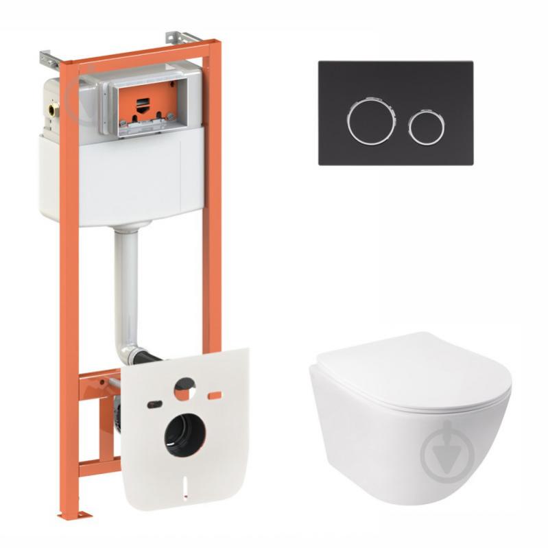 Набор Qtap Инсталляция 3 В 1 Nest Qt0133M425 С Панелью Смыва Круглой Qt0111M11V1146Mb + Унитаз С Сиденьем Jay Qt07335176W