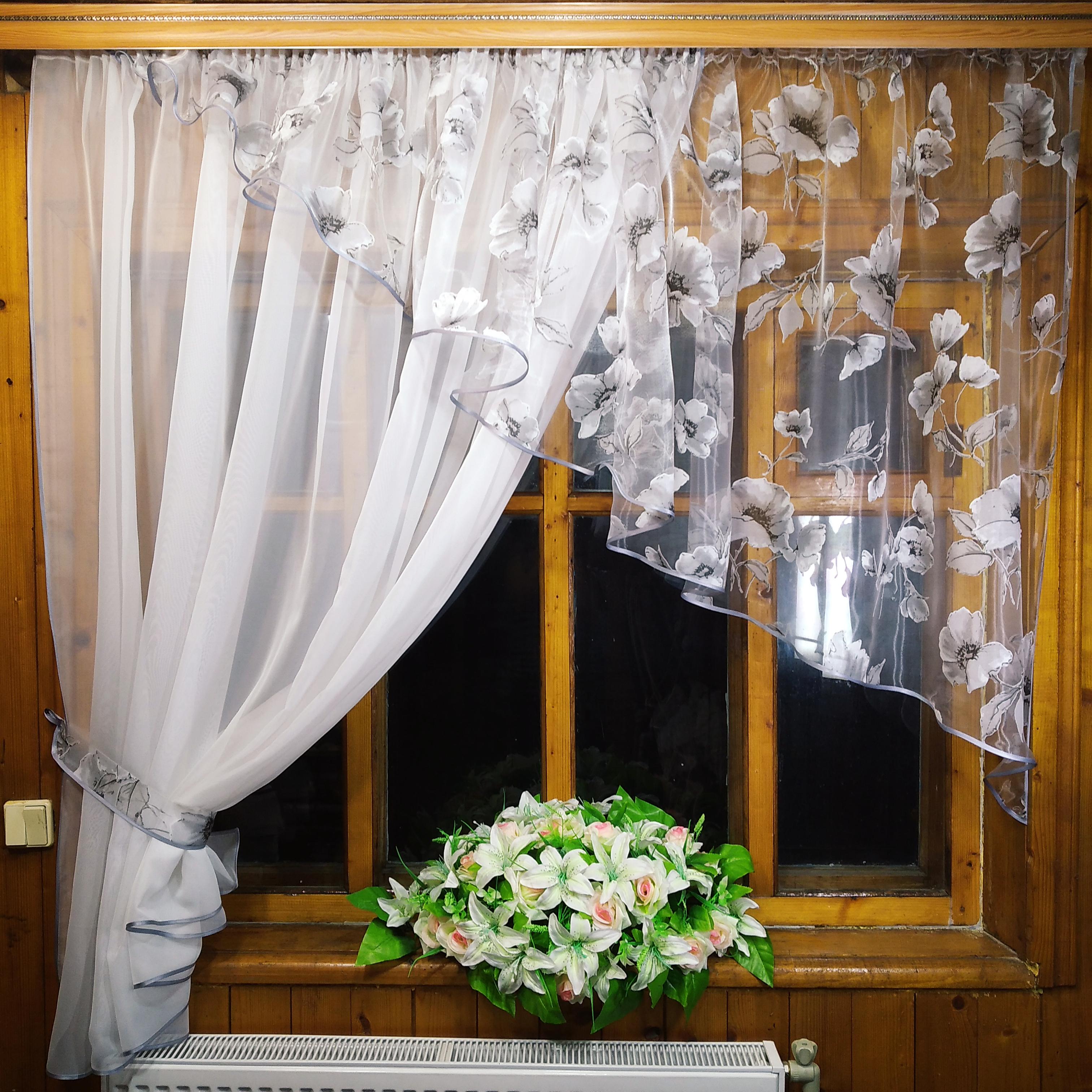 Занавеска короткая готовая Анжелика Маки левая Белый/Серый - фото 3 Занавеска короткая готовая Анжелика Маки левая Белый/Серый - фото 3