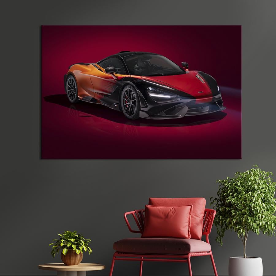 Картина на холсте Разноцветный суперкар McLaren 765LT 75x50 см (1389-1)