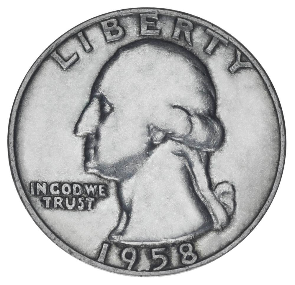 Коллекционная монета США 25 центов квотер 1958 серебро F-VF