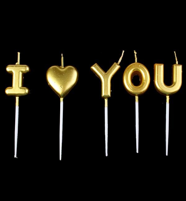Свічки в торт I Love You набір 5 шт. Золотий
