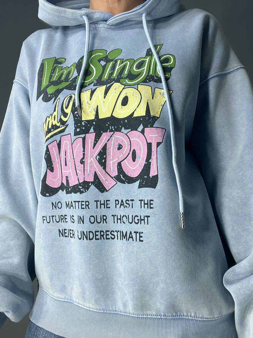 Худі жіночий A-N 25040 подовжений з капюшоном варений тай дай OS Блакитний (3432) - фото 6