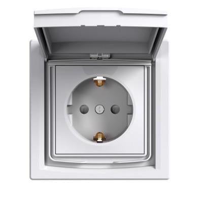 Розетка з заземленням Elcor Emily 9215 з захисними шторками з кришкою Сірий металік (211581)