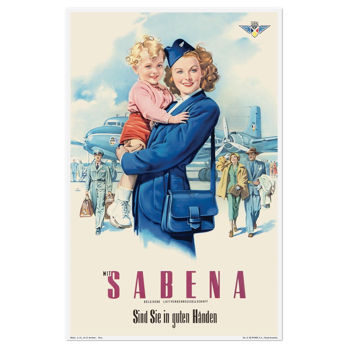 Плакат авиационный Сабена 1950 52x80 см (0327)