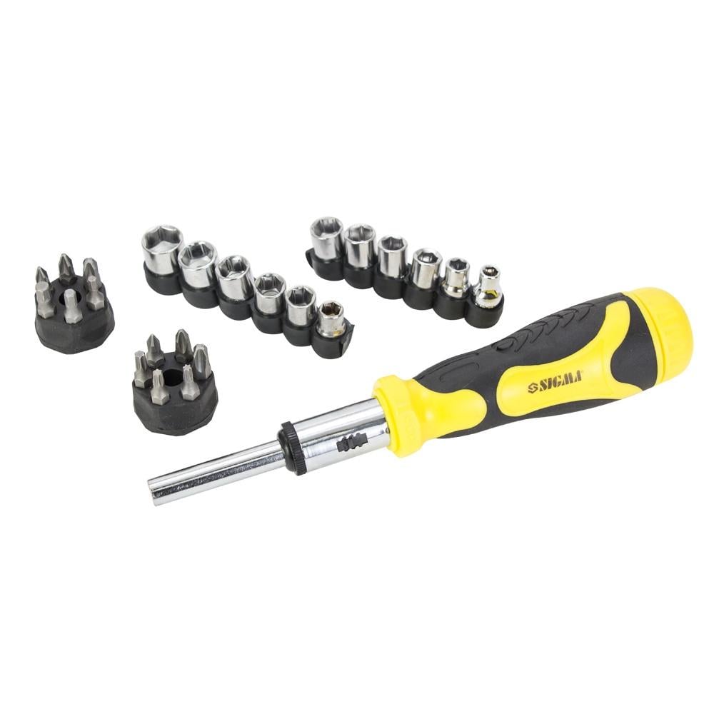 Отвертка с реверсом Sigma + насадки торцевые 1/4" 27 шт. CrV (4002121)