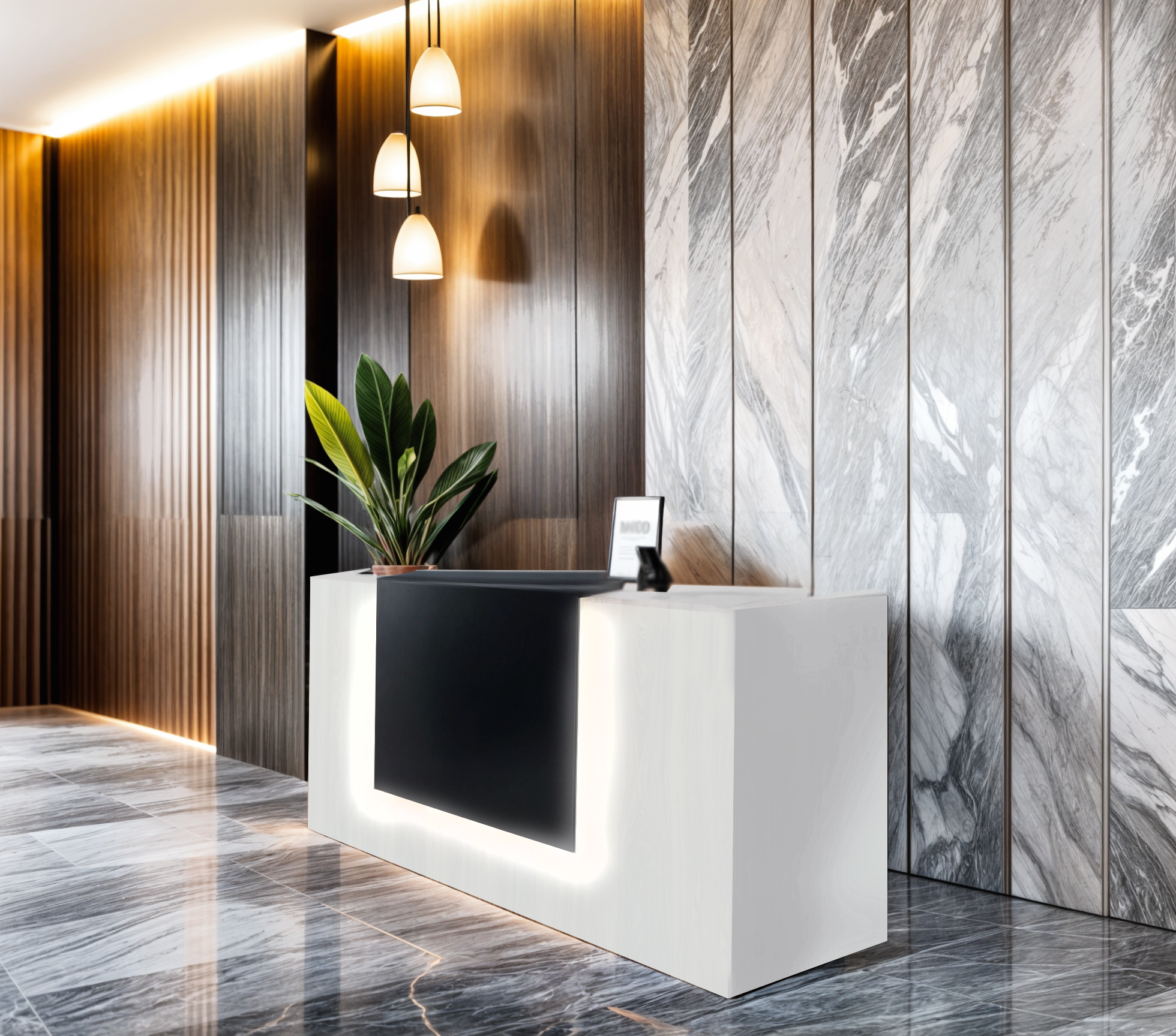 Стійка адміністратора Tobi Sho Ресепшн/1 для офісу/салону з підсвічуванням та ящиками/2000х800х1000 мм Білий/Чорний Стійка адміністратора Tobi Sho Ресепшн/1 для офісу/салону з підсвічуванням та ящиками/2000х800х1000 мм Білий/Чорний